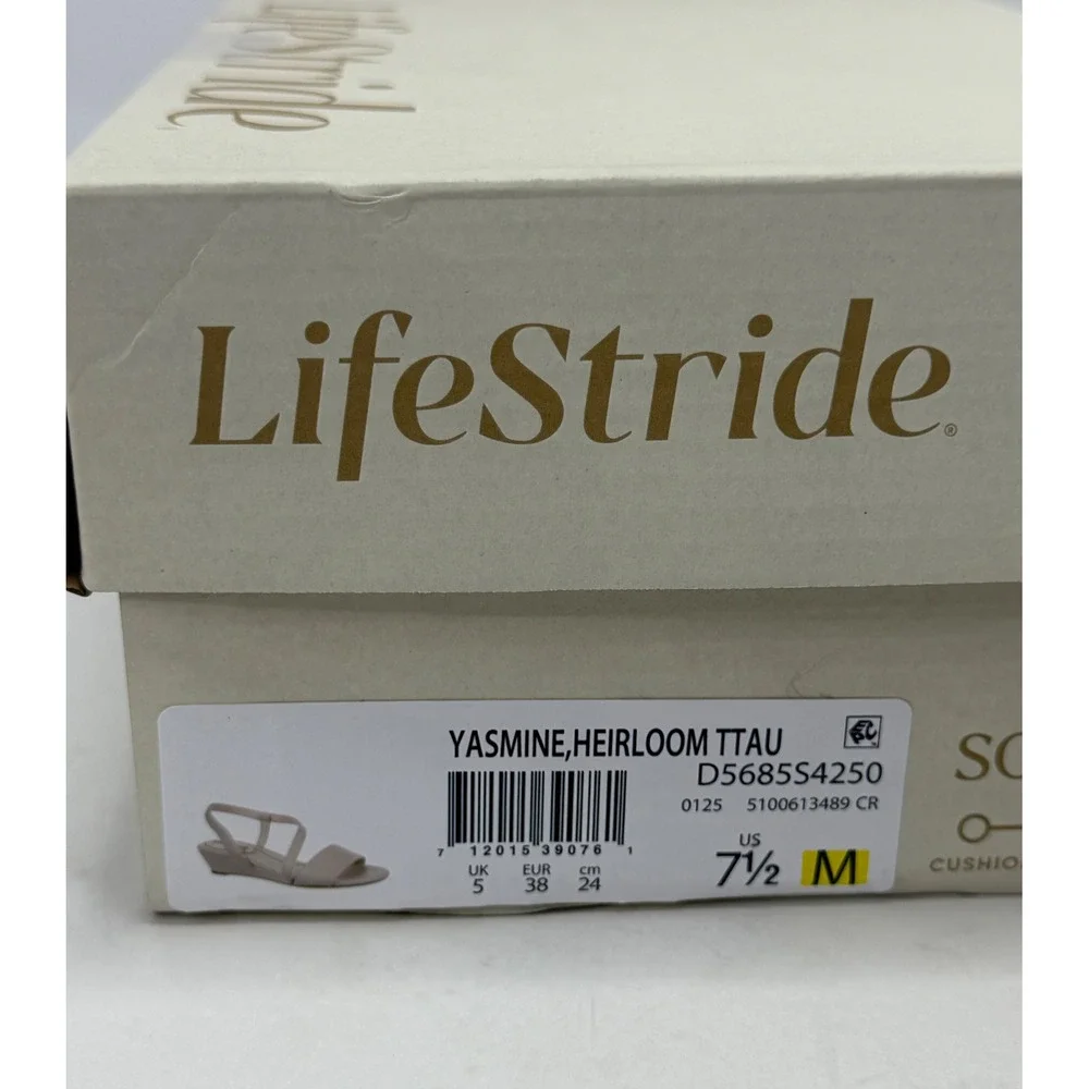 LifeStride Yasmine Strappy Wedge Sandals Heirloom Faux Leather Size 7.5M NWT/BOX